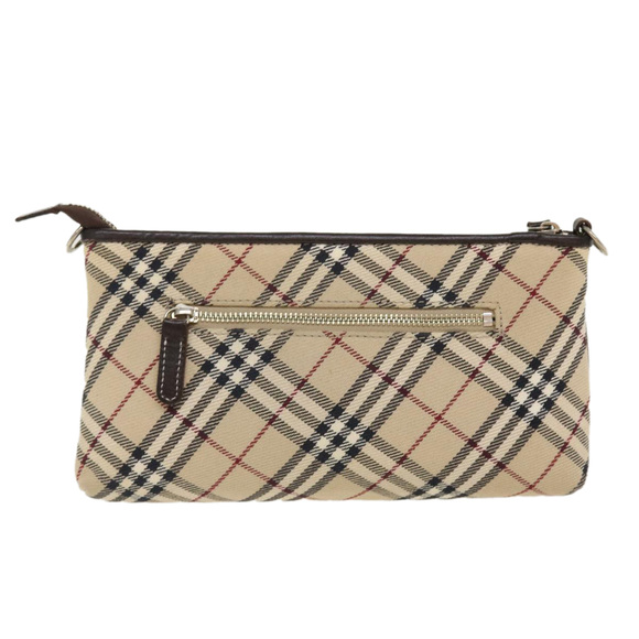 BURBERRY Nova Check Blue Label Pouch Canvas Beige Brown Red Auth 39015 - Picture 2 of 16